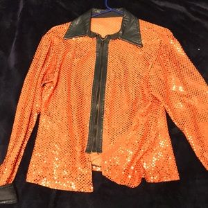Orange sequin zip up shirt